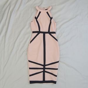 Privy Light Pink & Black Halter Neck Sleeveless Dress, Size S, Formal, Stretchy